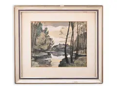 Joseph Istler, A River, 1942, Pen, gouache, paper
