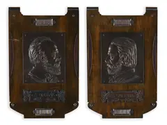 Konstantin Bušek, Two Men Reliefs, Late 19th/early 20th century, Bronze, wood