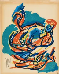 Aus: Unteilbares Teil by Karel Appel, 1961, Farblithografie auf BFK RIVES (Wasserzeichen), sold Sep 2025