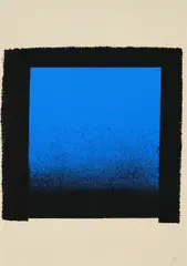 Rupprecht Geiger, blau-schwarz, 1965, Farbserigrafie auf leichtem Karton