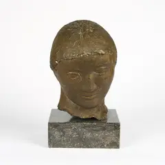 Peter Großbach, Kopf, Bronze, braun patiniert mit Marmorsockel
