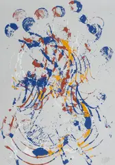 Melody for Strings by Arman, 1990, Farbserigrafie auf grauem Papier, sold Jun 2025