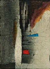Hans Jaenisch, "TB # 74", 1963, Öl auf Velin, geknickt, auf Leinwand