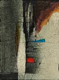 Hans Jaenisch, "TB # 74", 1963, Öl auf Velin, geknickt, auf Leinwand
