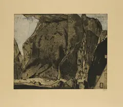 Horst Janssen, Norwegische Landschaft, 1972, Radierung, koloriert auf chamoisfarbenem Bütten