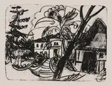 Ernst Ludwig Kirchner, Dänischer Hof mit Herrenhaus, 1912, Lithografie auf satiniertem Papier
