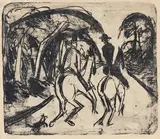 Ernst Ludwig Kirchner, Reiter im Grunewald, 1914, Lithografie auf gelbem Papier