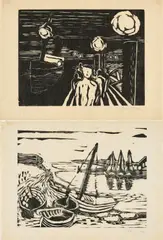 Eduard Bargheer, Fischereihafen / Ankunft in der Nacht, 1935, Jeweils: Holzschnitt auf Japan