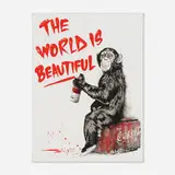 Thierry Guetta, The World Is Beautiful (unique), 2020, screenprint in colors with hand-painted elements
