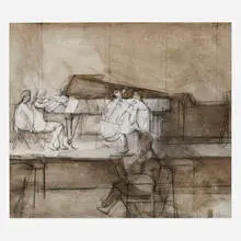 James Weeks, Musicians, c. 1975, charcoal and oil on masonite