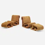 Frank Gehry, Easy Edges chairs and ottomans, pair, 1972, laminated cardboard, masonite