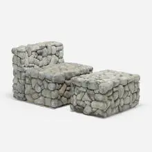 Libidarch Group, Argine chair and ottoman, c. 1974, polyurethane foam, string