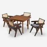 Pierre Jeanneret, Dining set from Chandigarh, c. 1960, teak, cane, upholstery