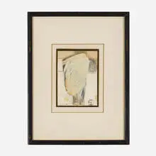 Untitled by Llyn Foulkes, 1960, cabinet card with paint in artist's frame, sold May 2022