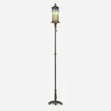 Handel, Teroma floor lamp with daisies, c. 1921, reverse-painted Chipped Ice glass, patinated metal