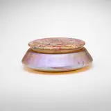 Tiffany Studios, Decorated lidded vessel, c. 1910, hand-blown Favrile glass, enameled copper