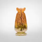 Daum, Paysage d'hiver trefoil cabinet vase, c. 1900, acid-etched and enameled glass