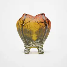 attribution Lamartine, Footed vase with winter forest scene, c. 1910, acid-etched, enameled, and internally decorated glass