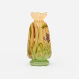 Daum, Trefoil cabinet vase with wheat and violets, c. 1900, acid-etched, enameled, gilt and internally decorated glass