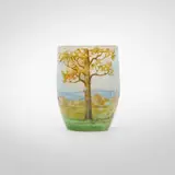 Daum, Miniature scenic vase, acid-etched and enameled glass
