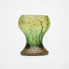 Auguste Legras, Vase with fall forest scene, c. 1900, acid-etched, enameled, and internally decorated glass