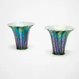 Quezal, Ribbed zipper shades, pair, c. 1910, hand-blown glass