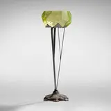 Thomas McCreary, Ruba Rombic fishbowl on stand, c. 1928, mold-blown glass, painted iron
