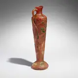 Daum, Tall ewer with Virginia creeper, c. 1900, acid-etched, wheel-carved, and internally decorated glass, applied glass