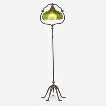 Damascene floor lamp by Tiffany Studios, c. 1910, hand-blown Favrile glass, patinated bronze, sold Oct 2024