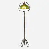 Damascene floor lamp by Tiffany Studios, c. 1910, hand-blown Favrile glass, patinated bronze, sold Oct 2024