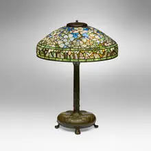 Tiffany Studios, Dogwood table lamp, c. 1910, leaded glass, patinated bronze
