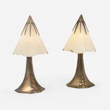 Albert Cheuret, Boudoir lamps, pair, c. 1925, silvered bronze, alabaster
