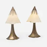 Albert Cheuret, Boudoir lamps, pair, c. 1925, silvered bronze, alabaster