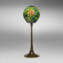Tiffany Studios, Rare Dogwood ball lamp, c. 1910, leaded glass, patinated bronze