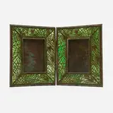 Tiffany Studios, Pine Needle double picture frame, c. 1910, patinated bronze, Favrile glass, glass