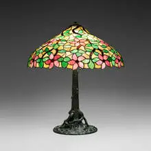 Chicago Mosaic, Floral table lamp, c. 1910, leaded glass, patinated metal, copper