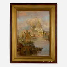 Louis Comfort Tiffany, Untitled (Harbor Scene), 1923, oil on canvas board