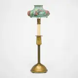 Pairpoint, Puffy candle lamp with butterflies, c. 1915, reverse- and obverse-painted glass, patinated metal