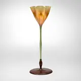 Tiffany Studios, Floriform vase, c. 1900, hand-blown Favrile glass, patinated bronze