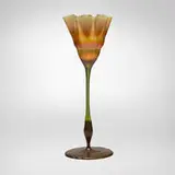Tiffany Studios, Early floriform vase, c. 1898-1900, hand-blown Favrile glass, patinated bronze