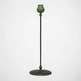 Tiffany Studios, Tall blown-out candlestick, c. 1910, patinated bronze, glass