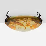 Daum, Plafonnier with oncidium orchids, c. 1900, acid-etched and vitrified glass, patinated copper