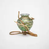 Decorated vase with pussy willow mount by Tiffany Studios, c. 1900, hand-blown Favrile glass, gilt and silvered bronze, sold Oct 2024
