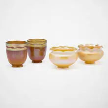 Steuben and Quezal, Collection of four shades, c. 1910, hand-blown glass