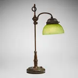 Damascene desk lamp by Tiffany Studios, c. 1910, patinated bronze, hand-blown Favrile glass, sold Oct 2024