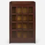 Bookcase, model 715 by Gustav Stickley, c. 1910, oak, glass, patinated copper, sold Oct 2022