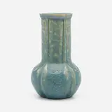 Vase in rare blue glaze by Grueby Faience Company, sold Oct 2022
