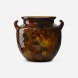 Standard Glaze vase with oak leaves by Harriet Strafer for Rookwood Pottery, sold Oct 2022