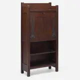 Early drop-front writing desk, model 518 by Gustav Stickley, c. 1901-03, oak, iron, sold Oct 2022
