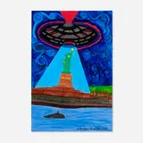 Ionel Talpazan, UFO Abduction of the Statue of Liberty, 2012, mixed media on board